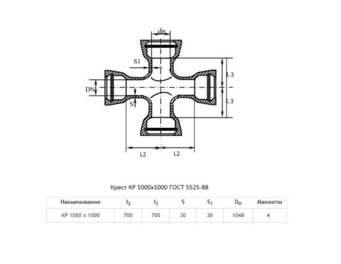Крест КР Ду 1000х1000 ВЧШГ ГОСТ 5525-88 чугунный раструбный