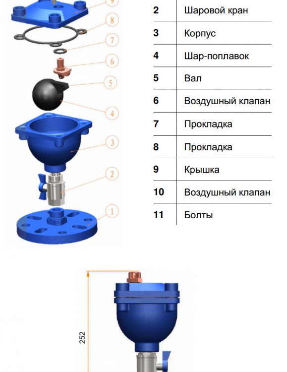 Вантуз автоматический Benarmo DN 25 PN 16 с монтажным фланцем DN 40/50/65 вертикальный 2