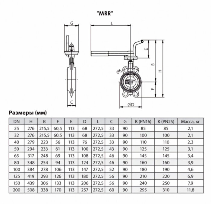Затвор ADL ГРАНВЭЛ ЗПТС DN 50 PN 16 с рукояткой MRR