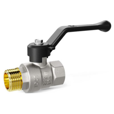 Кран шаровой латунный LD Pride 47.32.В-Н.Р Ду 32 Ру 25 резьба (ВР-НР) 1 1/4", никелированный с черным рычагом, неполнопроходный