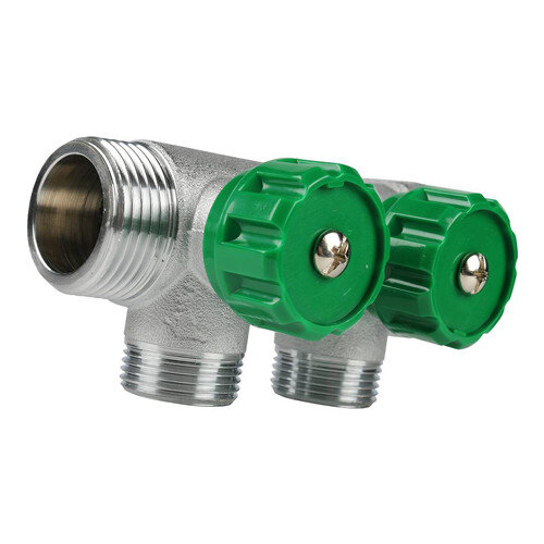 Коллектор распределительный FAR FK 3821 2 отвода ВР-НР 1"х3/4" DN 25 PN 16 с регулирующими клапанами