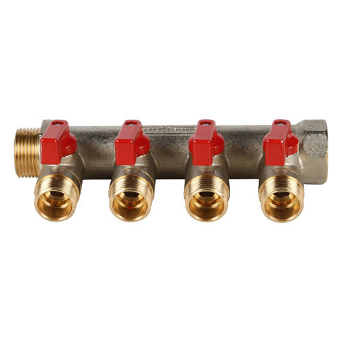 Коллектор распределительный STOUT SMB 6200 4 отвода ВР-НР 3/4"х1/2" DN 20 PN 10 с шаровыми кранами красная рукоятка 2