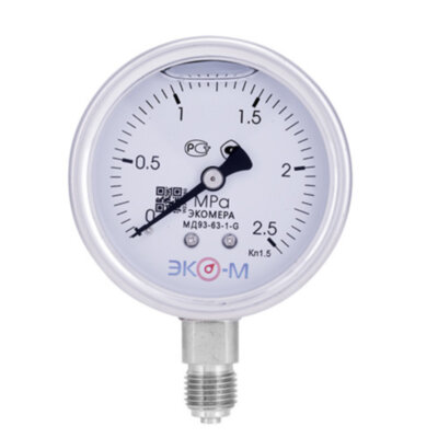 Манометр (вакуумметр) ЭКОМЕРА МД90 Ду 63 мм Ру 0-2,5 МПа гидрозаполненный коррозионностойкий