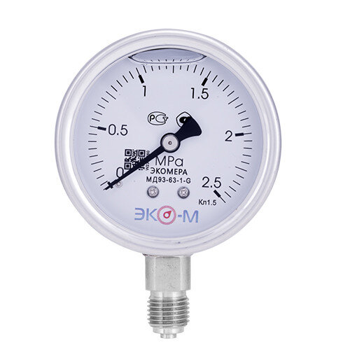 Манометр (вакуумметр) ЭКОМЕРА МД90 Ду 63 мм Ру 0-2,5 МПа гидрозаполненный коррозионностойкий