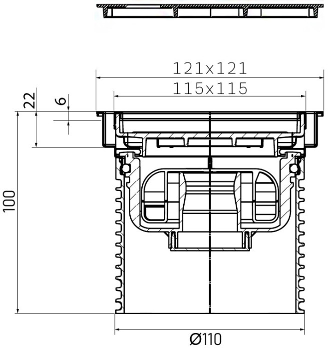 Надставной элемент HL3000FPr DN110 с сифоном "Primus" HL2090KK и решёткой "КЛИК-КЛАК"