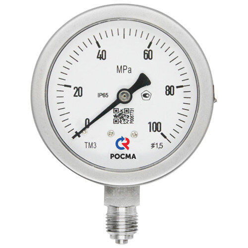 Манометр РОСМА ТМ-521Р.00 (0...100 МПа) Дкорп=100мм кл. 1,0 G1/2" коррозионностойкий виброустойчивый радиальный 00000001070