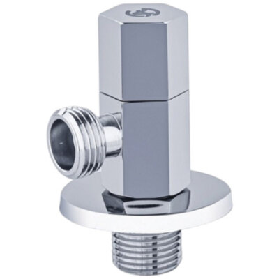Клапан (вентиль) угловой для бытовых приборов латунный Aquasfera 1077 DN 15 PN 10 резьба - 1/2"х3/8", покрытие - хром, с отражателем, резьбовой НР-НР, маховик хромированный, 1077-03