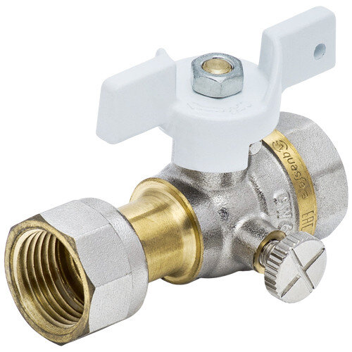 Кран шаровой латунный для манометра Aquasfera Standard 1124 DN 15 PN 40 резьба - 1/2''x1/4'', покрытие - никель, полнопроходной резьбовой ВР-ВР с накидной гайкой, ручка-бабочка белая 1124-01