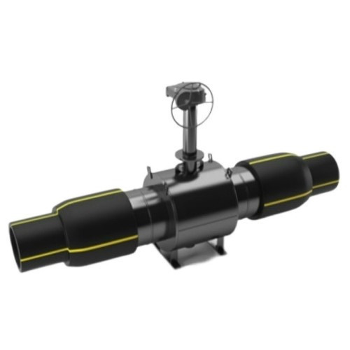 Кран шаровой цельносварной LD КШ.Ц.ПЭ.Р.GAS.400/305.016.Н/П.02.H Ду 400/305 Ру 16 стальной неполнопроходный для подземной установки с ПЭ патрубками и редуктором 1