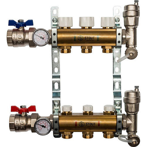 Распределительный коллектор STOUT без расходомеров 3 выхода