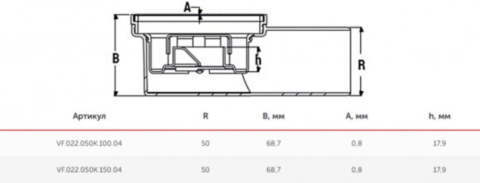 Трап горизонтальный VALFEX VF.022.050K.150.01 Ду 50 с решеткой и окантовкой из нерж.стали