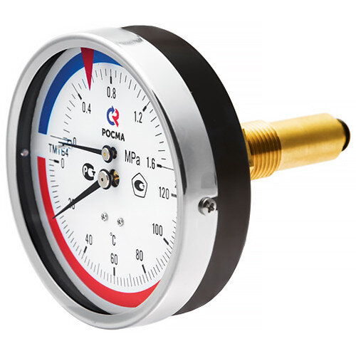 Термоманометр РОСМА ТМТБ-41Т.2 (0...1 МПа) Дкорп=100мм L=64мм кл. 2,5 G1/2" Траб = 0...+120°C осевой 00000002317