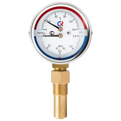 Термоманометр РОСМА ТМТБ-31Р.2 (0...1 МПа) Дкорп=80мм L=64мм кл. 2,5 G1/2" Траб = 0…+150°C радиальный 00000002345 1