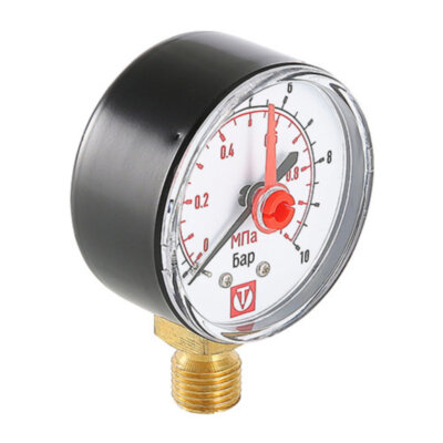 Манометр-индикатор VALTEC VT.TM50.D.02 1/4'' (0...10 бар) Дкорп=50мм пружинный радиальный, нижнее подключение