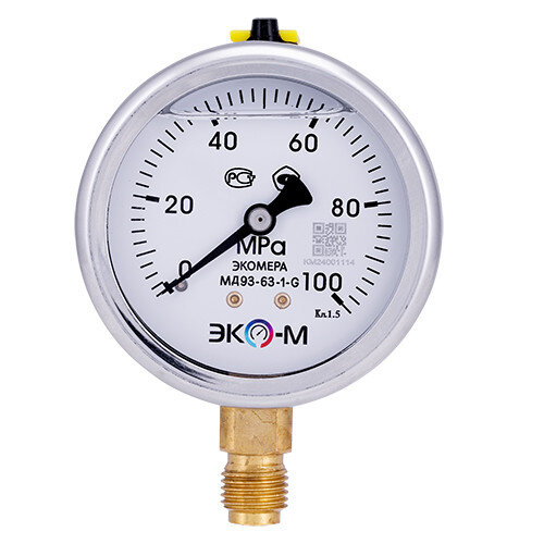 Манометр (вакуумметр) ЭКОМЕРА МД93 Ду 63 мм Ру 0-100 МПа виброустойчивый гидрозаполненный