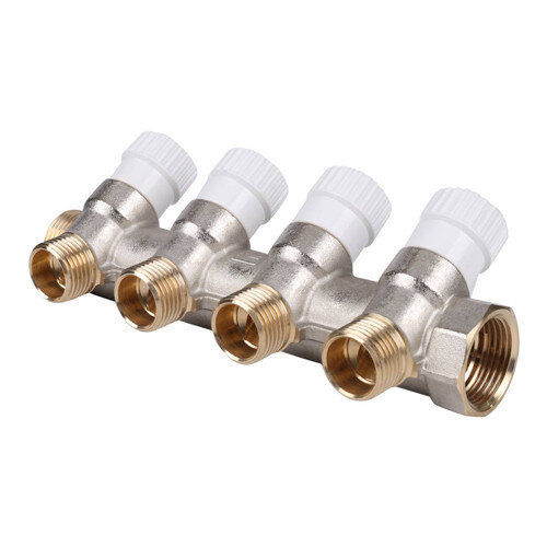 Коллектор распределительный STOUT SMB 6851 4 отвода ВР-НР 3/4"х1/2" DN 20 PN 10 с запорными клапанами