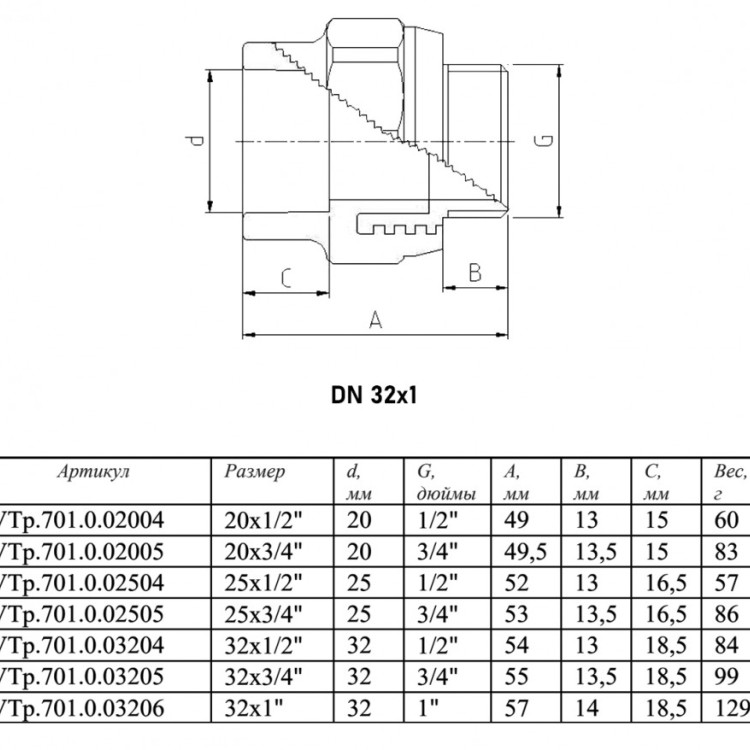 Переходник VALTEC VTp.701 НР 1" DN 32x25 PN 25 полипропиленовый комбинированный 2