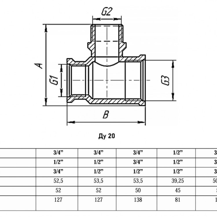 Тройник переходной VALFEX VF.132 ВР-НР 3/4"x3/4"x3/4" Ду 20 Ру 40 никелированный латунный 2