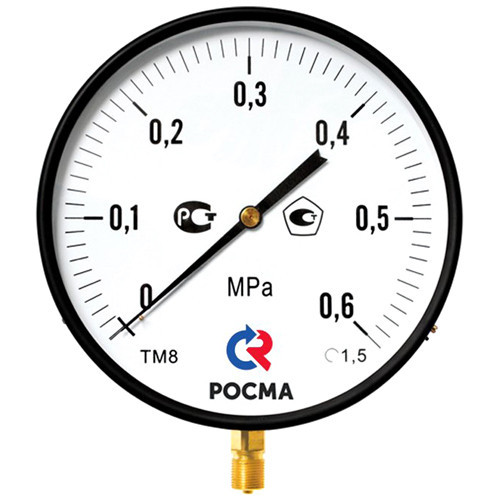 Манометр РОСМА ТМ-810Р.00 (0...4 МПа) Дкорп=250мм кл. 1,5 M20x1,5 общетехнический котловой радиальный 00000006753 1
