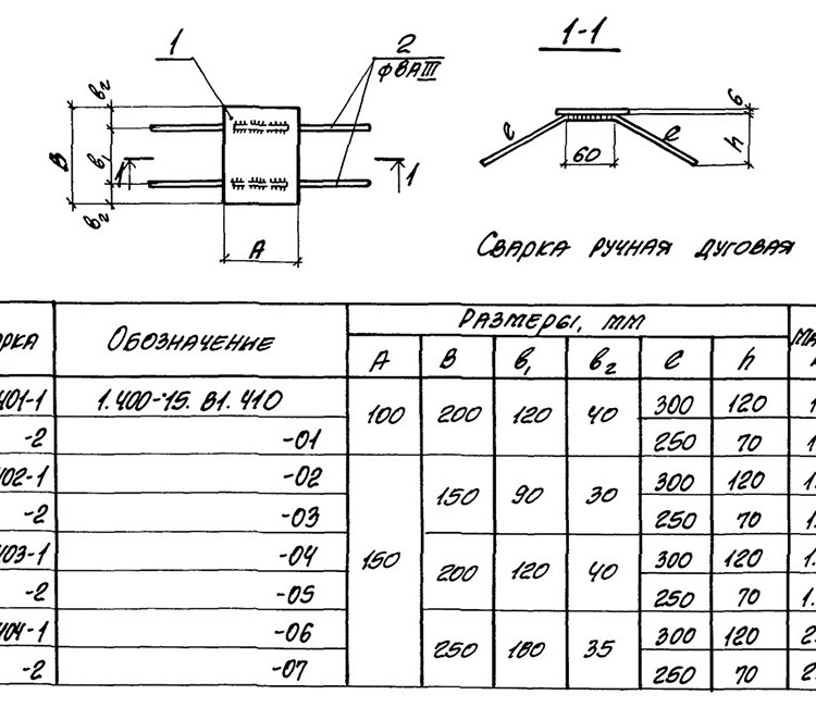 Закладная деталь МН 401-1 для железобетонных конструкций 1.400-15.В1.410 2