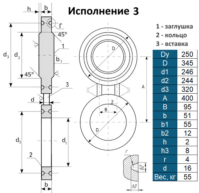 Заглушка 3-250-6,3 АТК 26-18-5-93 поворотная стальная Ду250 Ру63 2