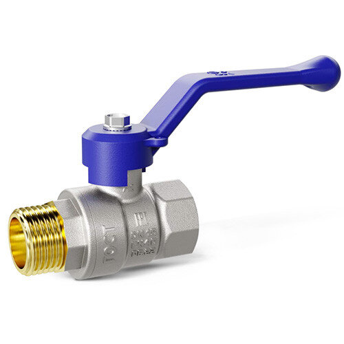 Кран шаровой латунный LD Pride 47.32.В-Н.Р Ду 32 Ру 25 резьба (ВР-НР) 1 1/4", никелированный с синим рычагом, неполнопроходный