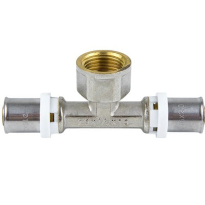 Тройник латунный Aquasfera 8011 DN 15x16.4 PN 16 резьба - 1/2'', покрытие - никель, резьбовой ВР/пресс, 8011-01