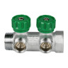 Коллектор распределительный FAR FK 3821 2 отвода ВР-НР 1"х3/4" DN 25 PN 16 с регулирующими клапанами 2
