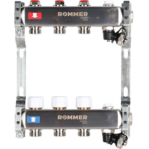 Коллектор ROMMER без расходомеров с клапаном вып. воздуха и сливом 3 выхода
