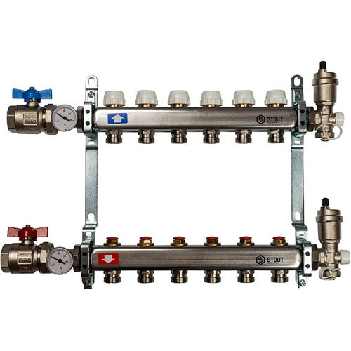 Коллектор STOUT в сборе без расходомеров 6 выходов