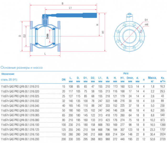 Кран шаровой укороченный Маршал 11с67п GAS PRO ЦУФ.00.1 DN 15 PN 16 фланцевый под задвижку