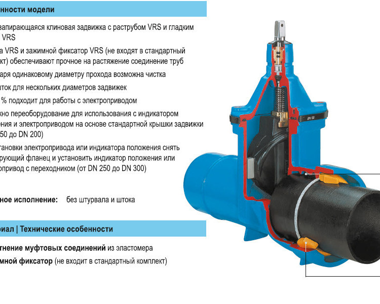 Задвижка HAWLE 4027E2 DN 250/274 PN 16 раструбная клиновая чугунная с обрезиненным клином стандарта VRS 2