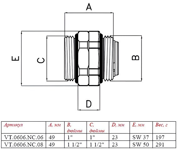 Сдвоенный ниппель VALTEC VT.0606.0.06 1" x 1" 5