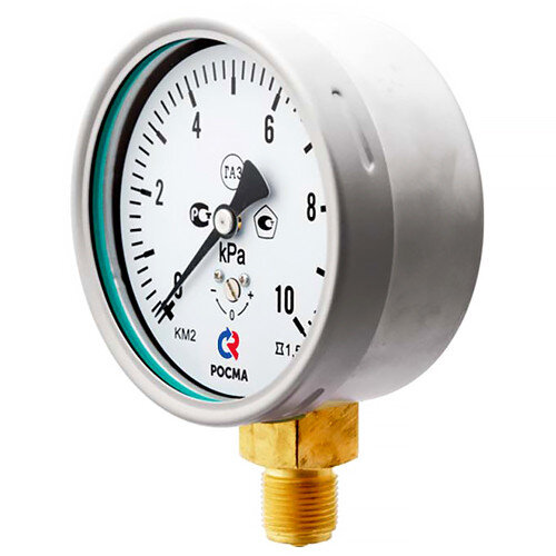 Манометр РОСМА КМ-22Р (0...10 кПа) Дкорп=100мм кл. 1,5 G1/2" для низких давлений газов радиальный 00000002238