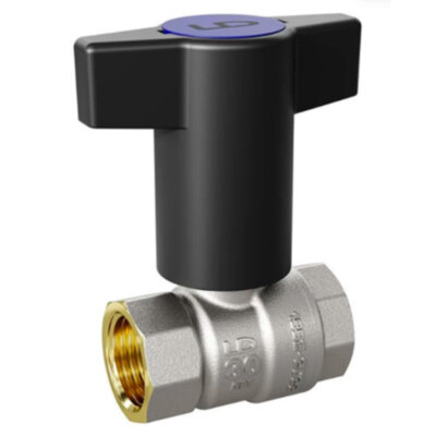 Кран шаровой латунный LD Pride 47.20.В-В.ТР Ду 20 Ру 40 резьба (ВР-ВР) 3/4", никелированный с синей пластиковой рукояткой, неполнопроходный