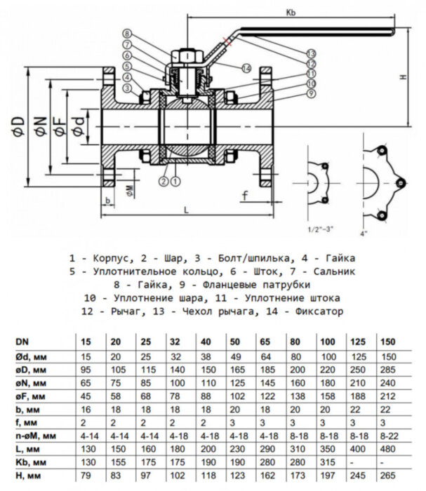 Кран шаровой Benarmo 4131H DN 25 PN 16 трёхсоставной полнопроходный фланцевый