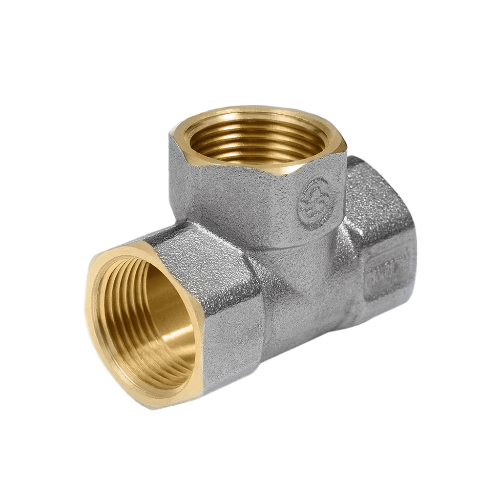 Тройник латунный Aquasfera 9007 DN 32 PN 20 резьба - 1 1/4'', покрытие - никель, резьбовой ВР-ВР-ВР, 9007-04