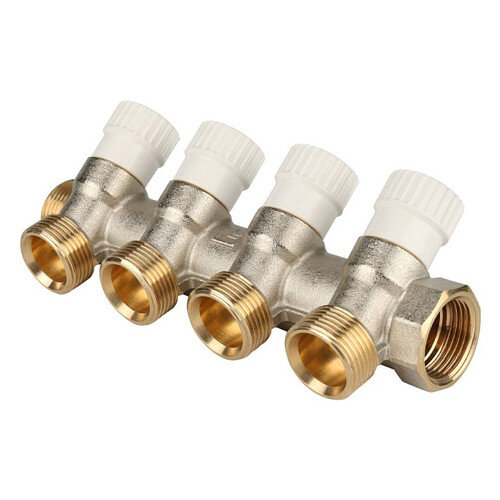 Коллектор распределительный STOUT SMB 6851 4 отвода ВР-НР 3/4" DN 20 PN 10 с запорными клапанами