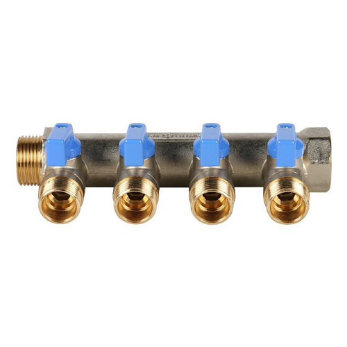 Коллектор распределительный STOUT SMB 6201 4 отвода ВР-НР 3/4"х1/2" DN 20 PN 10 с шаровыми кранами синяя рукоятка 2