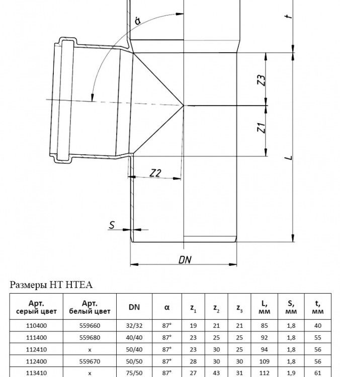 Тройник канализационный PP-H Ostendorf HT HTEA DN 75/75х87° цвет серый 2