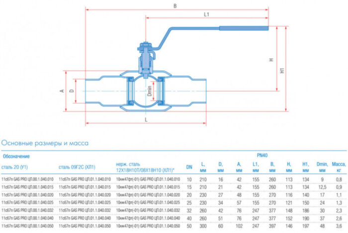 Кран шаровой Маршал 11с67п GAS PRO ЦП.00.1 DN 25 PN 40 полнопроходной под приварку