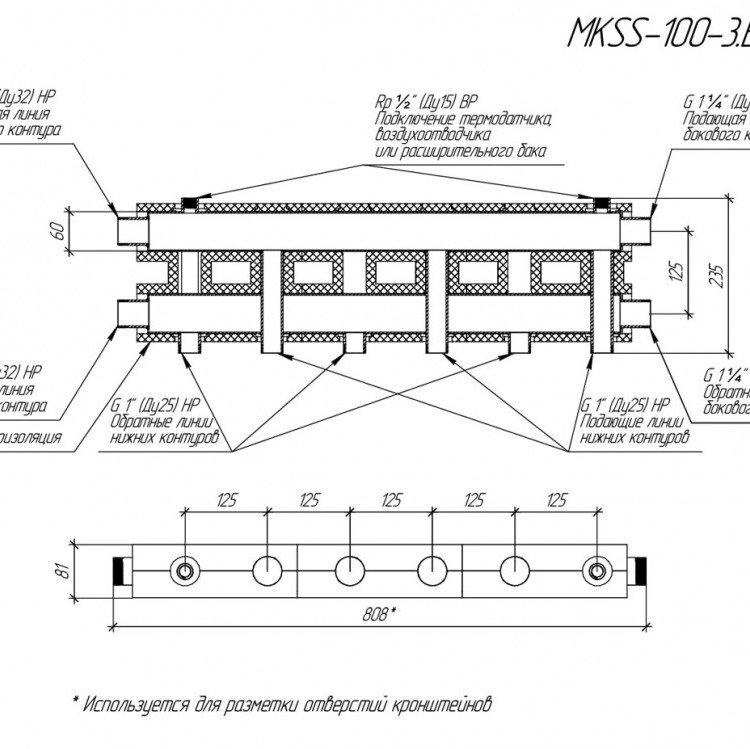 Коллектор распределительный GIDRUSS MKSS-100-3.EPP 3-х контурный НР 1 1/4"x1" Ду 32 Ру 6 модульный в термоизоляции 3