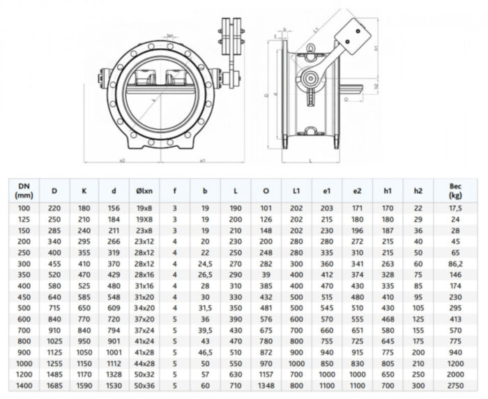 Клапан FAF 2280 DN 600 PN 16 обратный с наклонным седлом и противовесом
