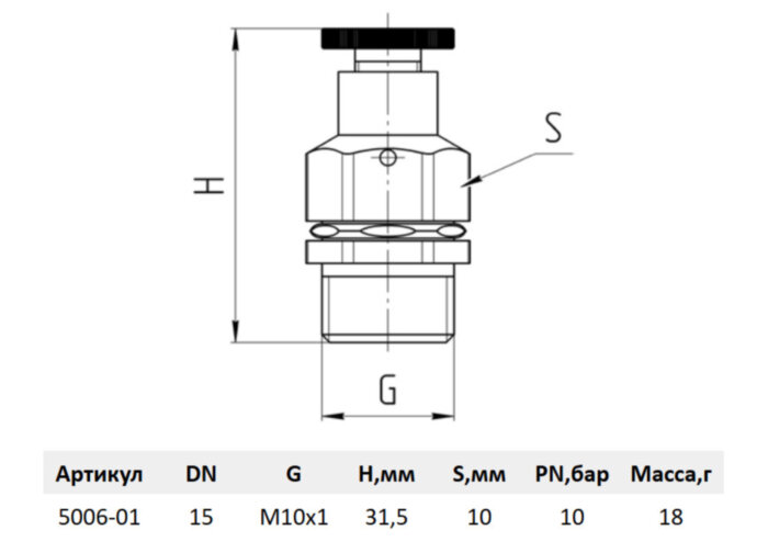 Воздухоотводчик ручной латунный Aquasfera 5006 DN 15 PN 10 резьба - M10x1, с маховиком, резьбовой НР, 5006-01