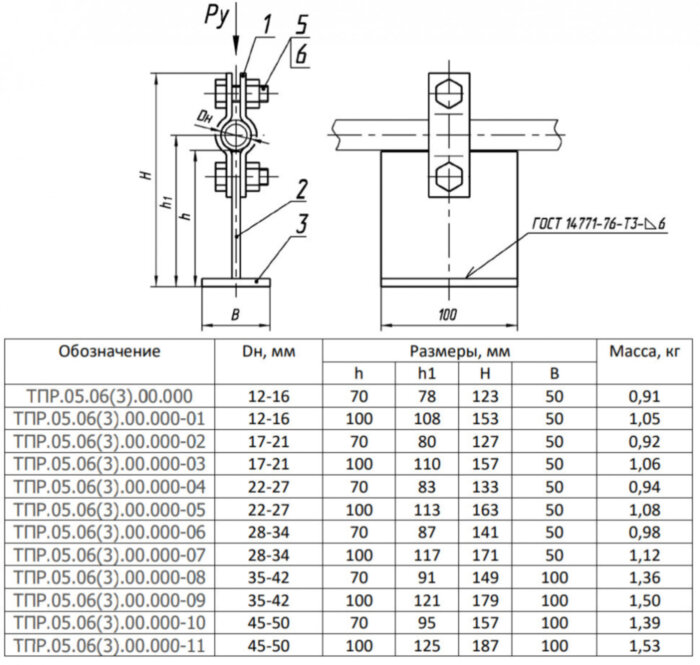 Опора Дн 12-16 ТПР.05.06(3).00.000-01 H=100 подвижная стальная