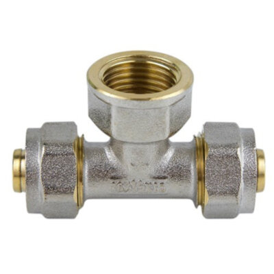 Тройник латунный Aquasfera 7013 DN 25x35 PN 16 резьба - 1'', покрытие - никель, с креплением, резьбовой ВР/компрессионный, 7013-05