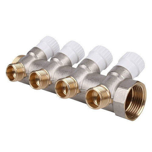 Коллектор распределительный STOUT SMB 6851 4 отвода ВР-НР 1"х1/2" DN 25 PN 10 с запорными клапанами