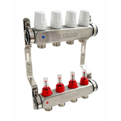 Коллекторная группа VALFEX VF.584.0603 3-х контурный ВР-НР 1"x3/4" DN 25 PN 6 с регулирующими клапанами и расходомерами