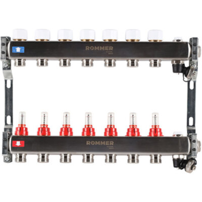 Коллектор ROMMER с расходомерами с клапаном вып. воздуха и сливом 7 выходов