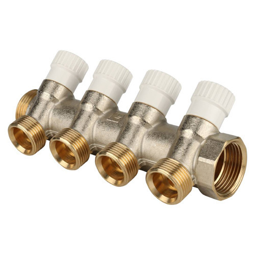 Коллектор распределительный STOUT SMB 6851 4 отвода ВР-НР 1"х3/4" DN 25 PN 10 с запорными клапанами
